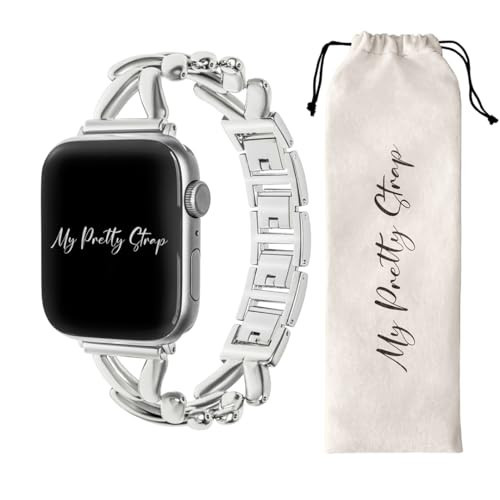 My Pretty Strap Ariel Band Compatible with Apple Watch 38/40/41mm or 42/44/45/49mm, Stainless Steel Metal Gold for Women (42MM / 44MM / 45MM / 49MM, Silver Gem) | Amazon (US)
