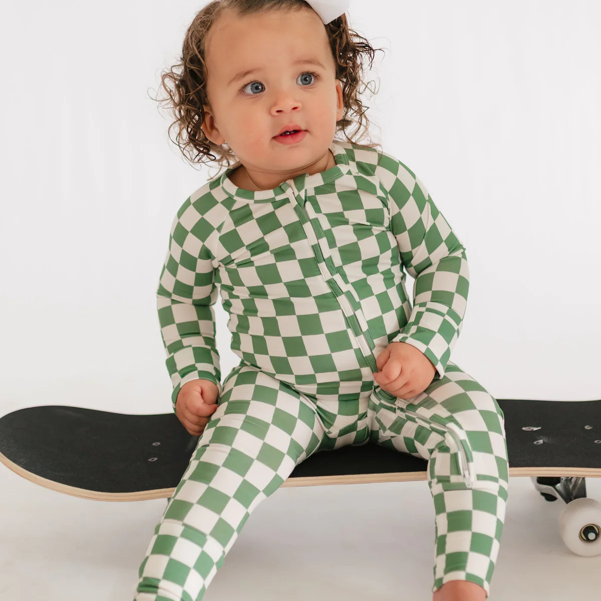 Infant Romper in Green Checkered | Silks Design