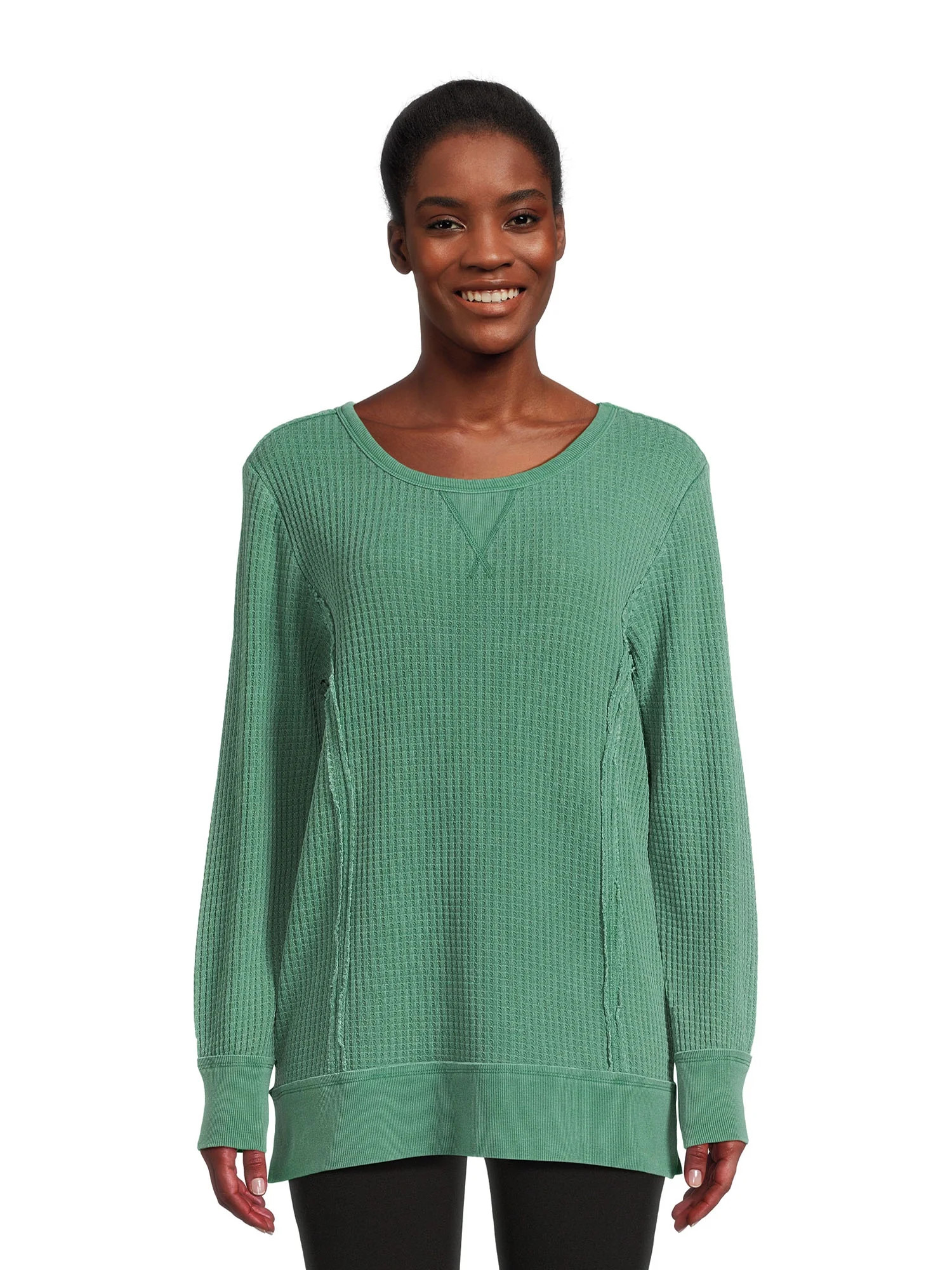 Time and Tru Women’s Waffle Pullover Top with Long Sleeves - Walmart.com | Walmart (US)