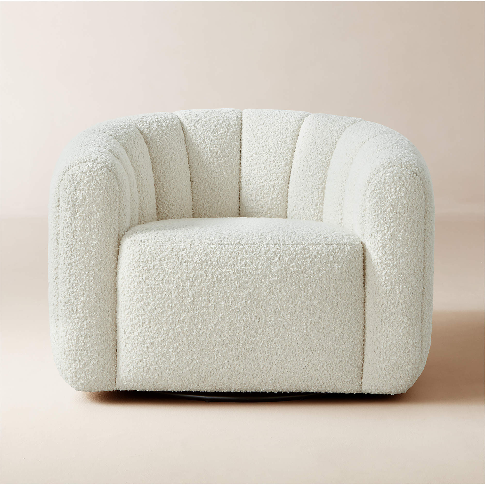 Fitz Modern Channeled White Boucle Swivel Chair + Reviews | CB2 | CB2