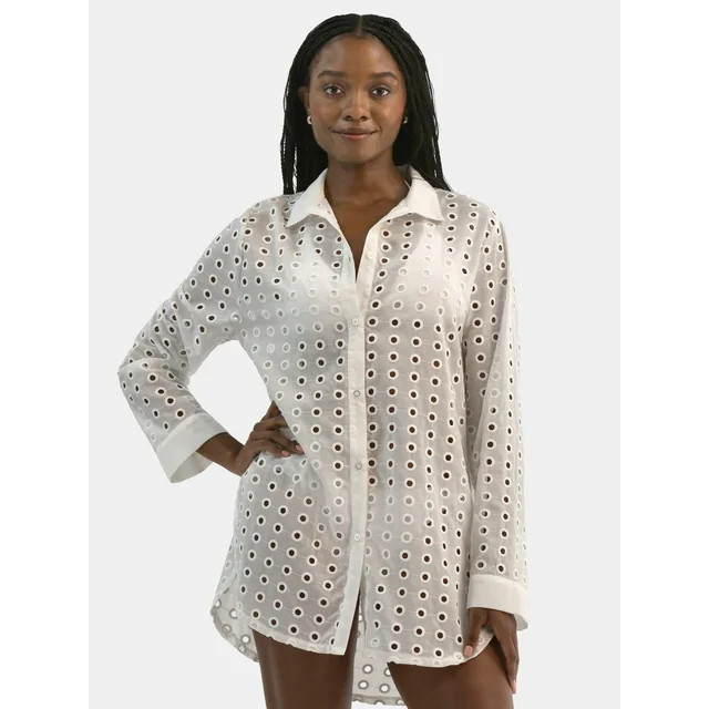 Time and Tru Women's and Women's Plus Eyelet Shirt Dress Coverup, Sizes XS-3X | Walmart (US)