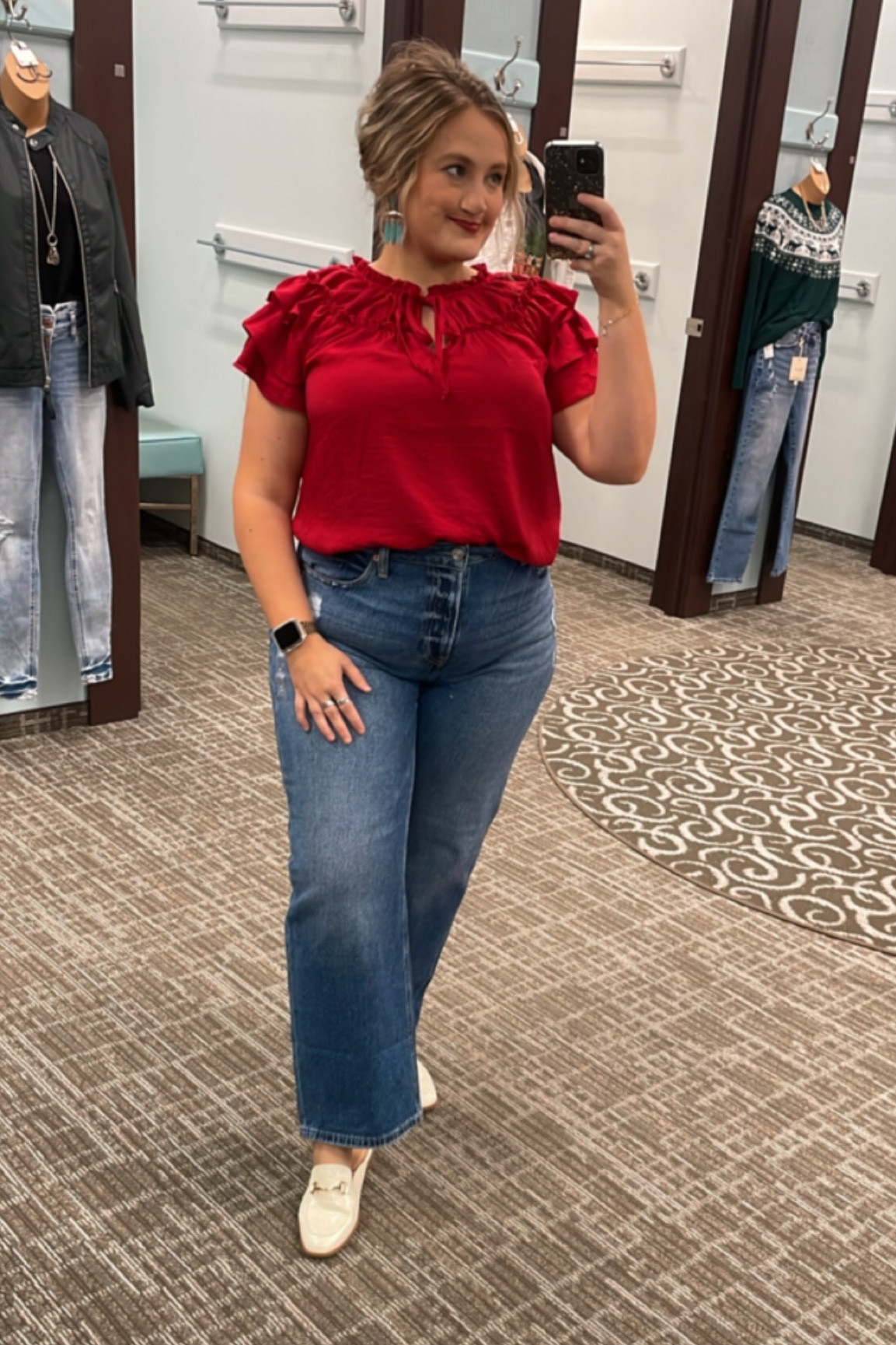 Red flutter sleeve top that is ready for ALL the holiday parties! 

#LTKHoliday #LTKfindsunder100 #LTKmidsize