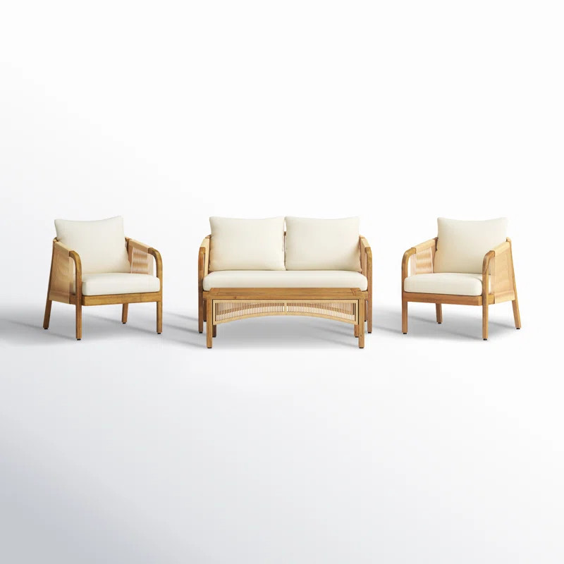 Fiora Outdoor Acacia Wood And Wicker Lounge Seating Group with Cushions | Joss & Main