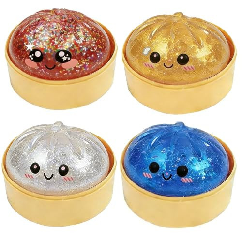 Dumpling Squishy, 2026 New Bun Squeeze Stress Relief Ball with Steamer Box for Stress Relief (4 Pcs) | Amazon (US)