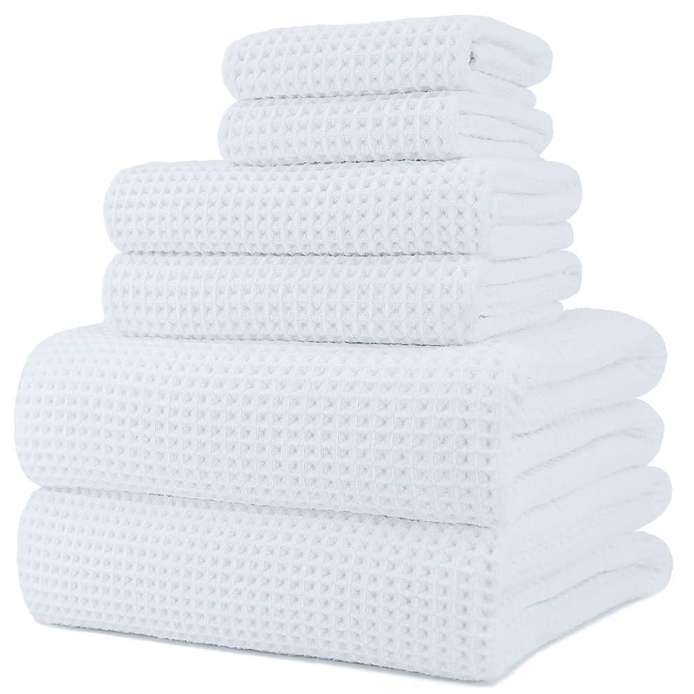 POLYTE Oversize, 60 x 30 in., Quick Dry Lint Free Microfiber Bath Towel Set, 6 Piece (Waffle Weav... | Amazon (US)