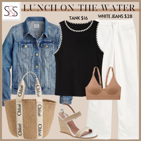A denim jean jacket over a tank with white wide leg jeans and sandals is a trendy outfit that will turn heads this spring. This tote bag holds everything and looks great too!

#LTKover40 #LTKstyletip #LTKtravel