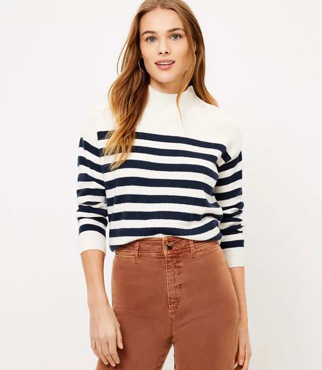 Petite Striped Shoulder Button Sweater | LOFT