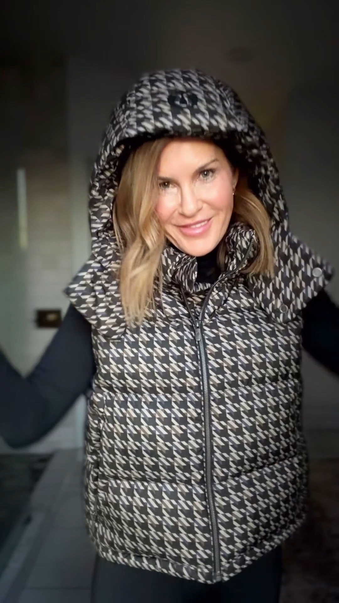 What’s new in activewear 
I’m wearing a size 6 in the cinch waist houndstooth graphic vest 

#LTKHoliday #LTKGiftGuide