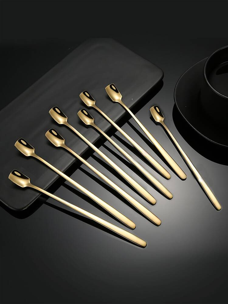 5pcs Stainless Steel Long Handle Square Head Spoon Coffee Stirring Spoon Constant Temperature Cup... | SHEIN