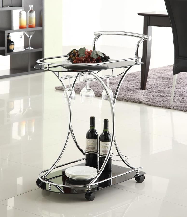 Coaster Furniture Glass Top 3 Bottle Bar and Serving Cart, Silver | Walmart (US)