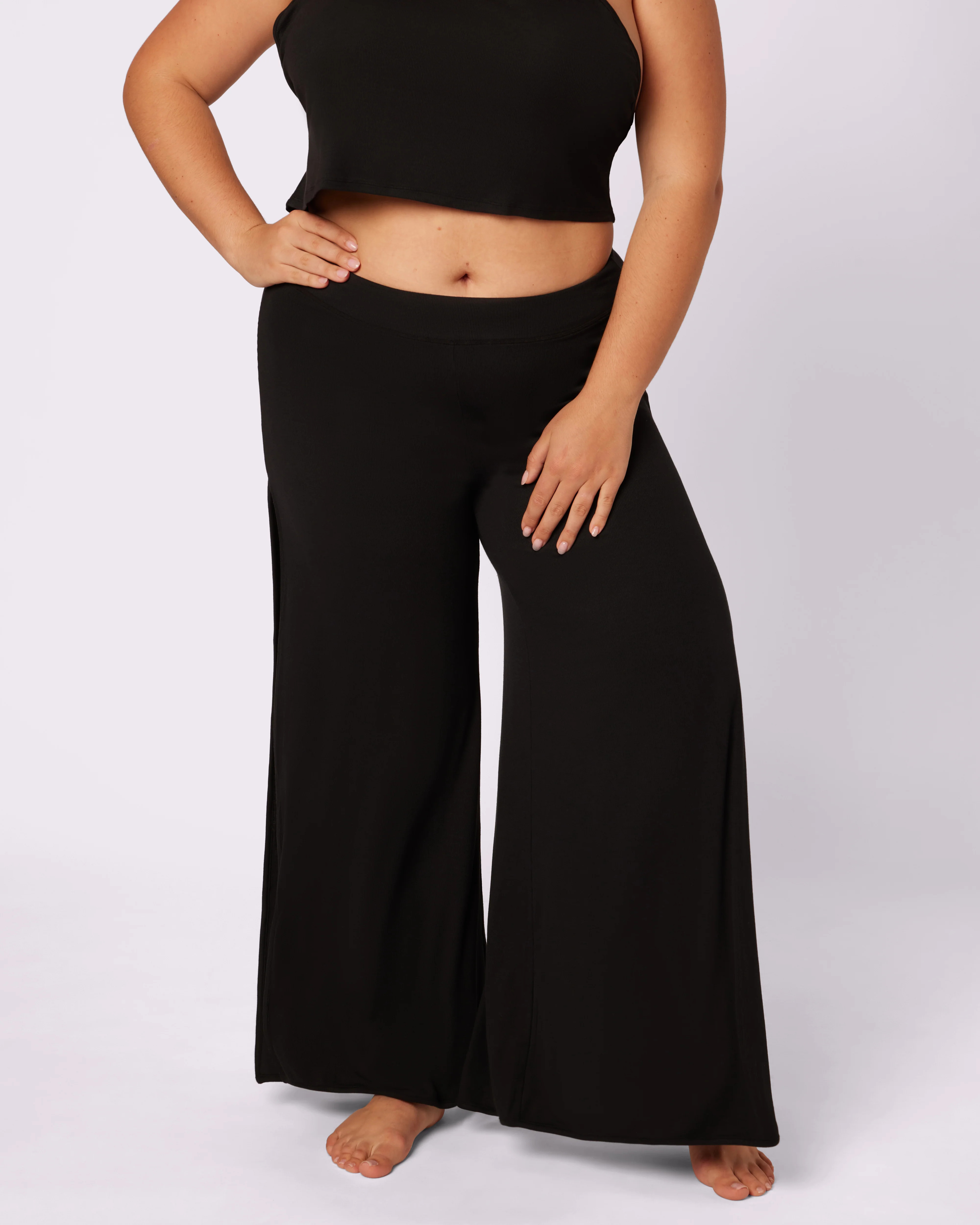 Comfort Rib Wide Leg Slit Pants | Lush Rib (Eightball) | Parade