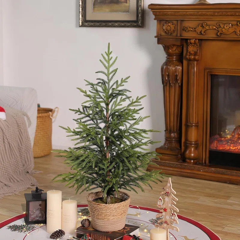 The Holiday Aisle® Artificial Norfolk Pine Tree - 36" Faux Christmas Tree Potted Green For Front... | Wayfair North America