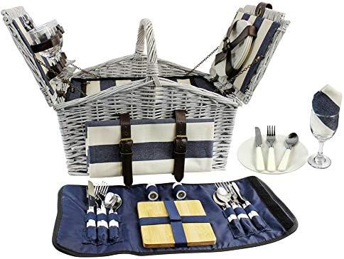 HappyPicnic 'Huntsman' Willow Picnic Hamper for 4 Persons with 'Built-in' Insulated Cooler, Wicke... | Amazon (US)