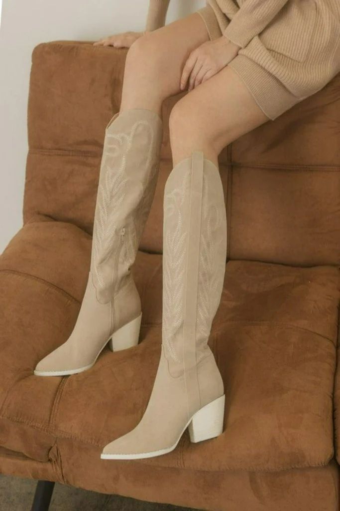 Samara Embroidered Tall Boot - Beige | Petal & Pup (US)