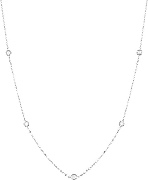 KISPER 925 Sterling Silver Station Necklace for Women CZ Cubic Zirconia Diamond by The Yard Bezel... | Amazon (US)