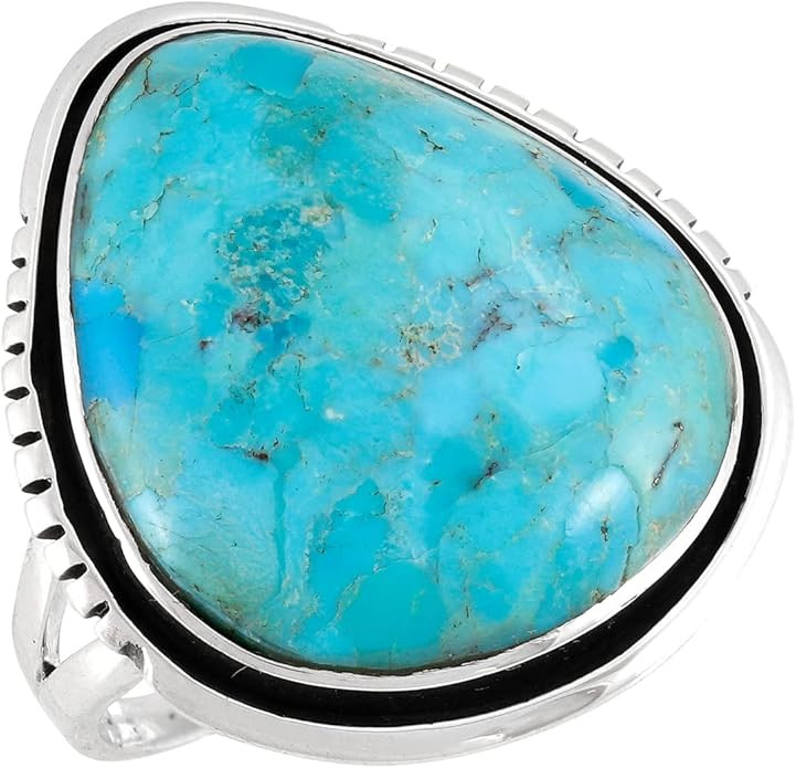 Turquoise Ring Sterling Silver 925 Genuine Gemstones Size 6 to 11 | Amazon (US)