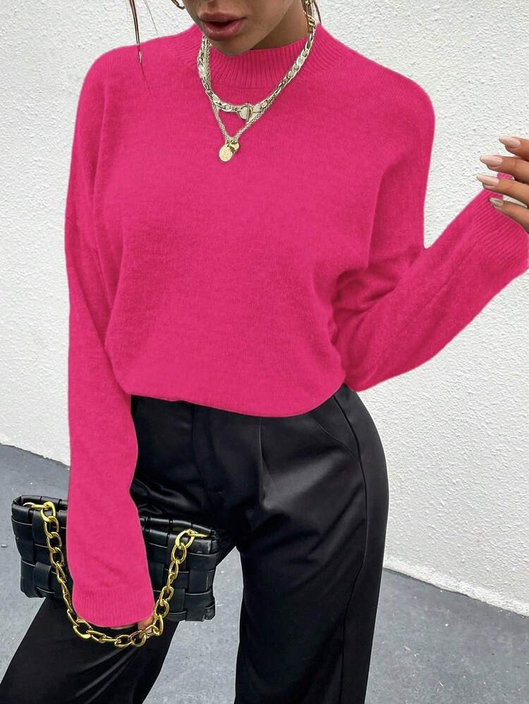 EMERY ROSE Women's Casual Solid Color Long Sleeve Pullover Sweater | SHEIN