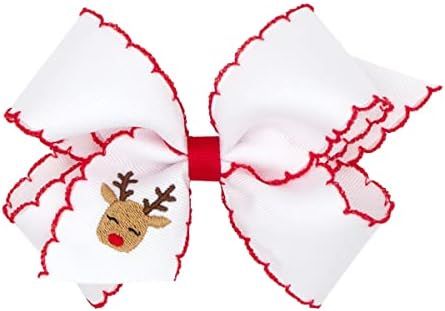 Amazon.com: Wee Ones Girls' Grosgrain Hair Bow with Moonstitch Edge and Christmas-themed Embroide... | Amazon (US)