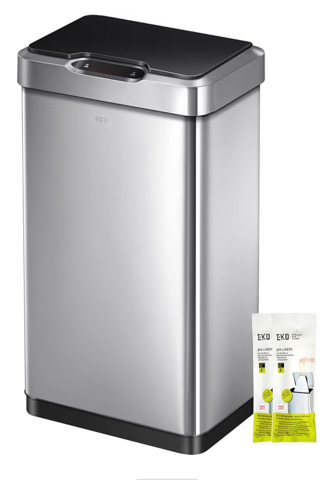 EKO Mirage-T 50 Liter / 13.2 Gallon Touchless Rectangular Motion Sensor Trash Can, Brushed Stainless Steel Finish

#LTKHome