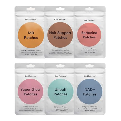 Kind Patches 6 Pack Beauty Bundle for Women and Men - Includes MB, Unpuff, Berberine, NAD, Hair and Super Glow Patches - Vegan Formula - 6 pk | Amazon (US)
