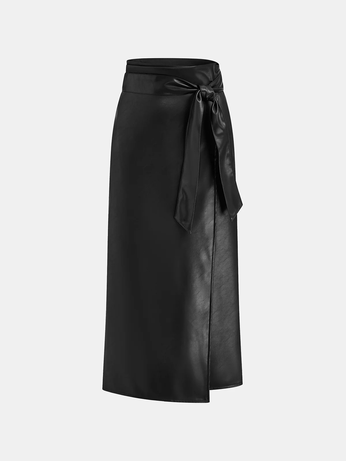 PU Leather Bow Wrap Skirt | Commense