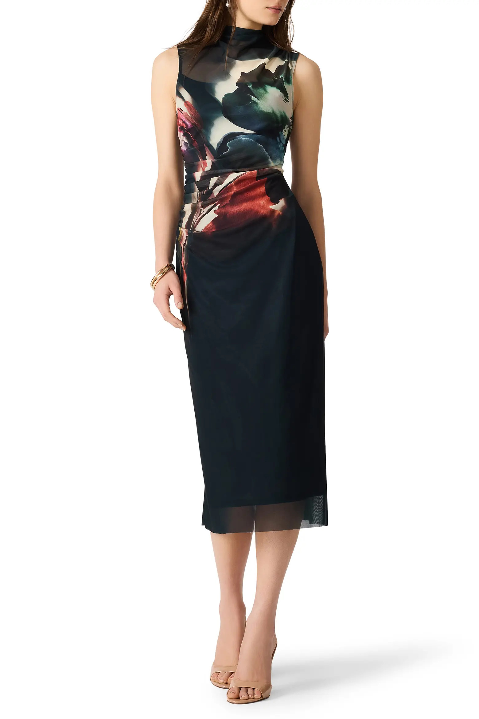 Mo Print Sheer Mock Neck Midi Dress (Women) | Nordstrom | Nordstrom