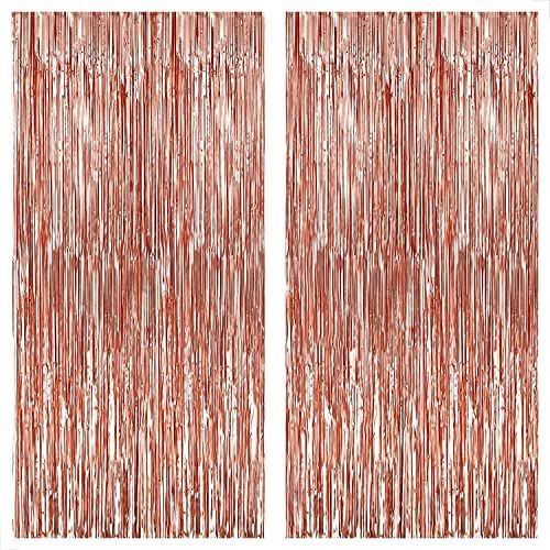 XtraLarge, 6.4x8 Feet Rose Gold Fringe Curtain - Pack of 2 | Rose Gold Backdrop for Bachelorette ... | Amazon (US)