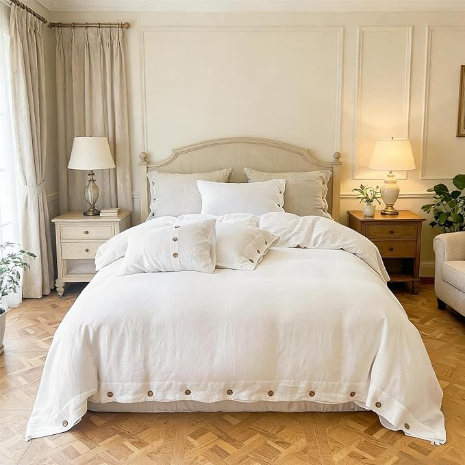 Simple&Opulence 100% Linen Duvet Cover Set 2pcs with Coconut Button Closure Natural French Washed... | Amazon (US)