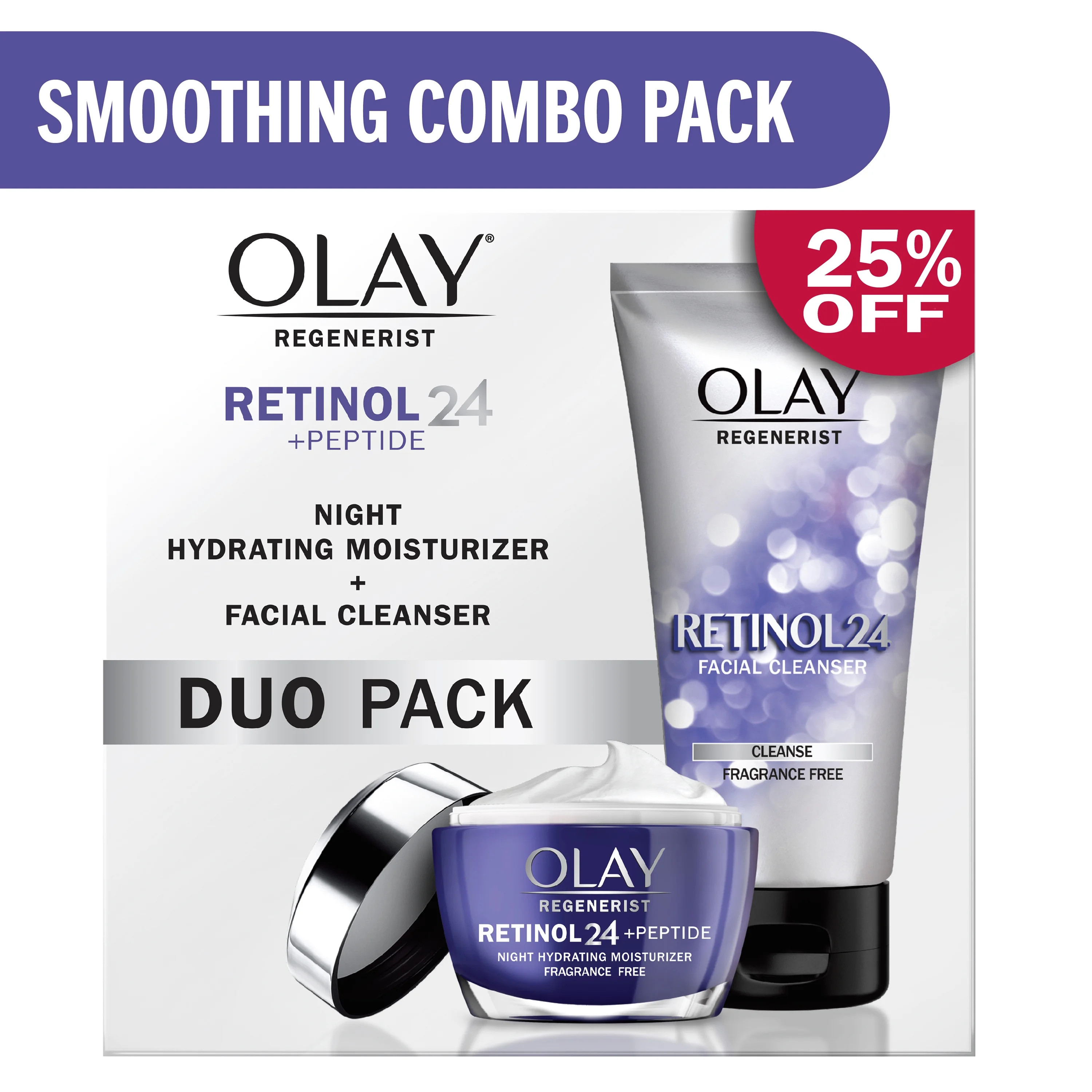 Olay Retinol 24 + Peptide Duo Pack, Smoothing Face Moisturizer & Face Wash, Skin Care Gift Set, 1... | Walmart (US)