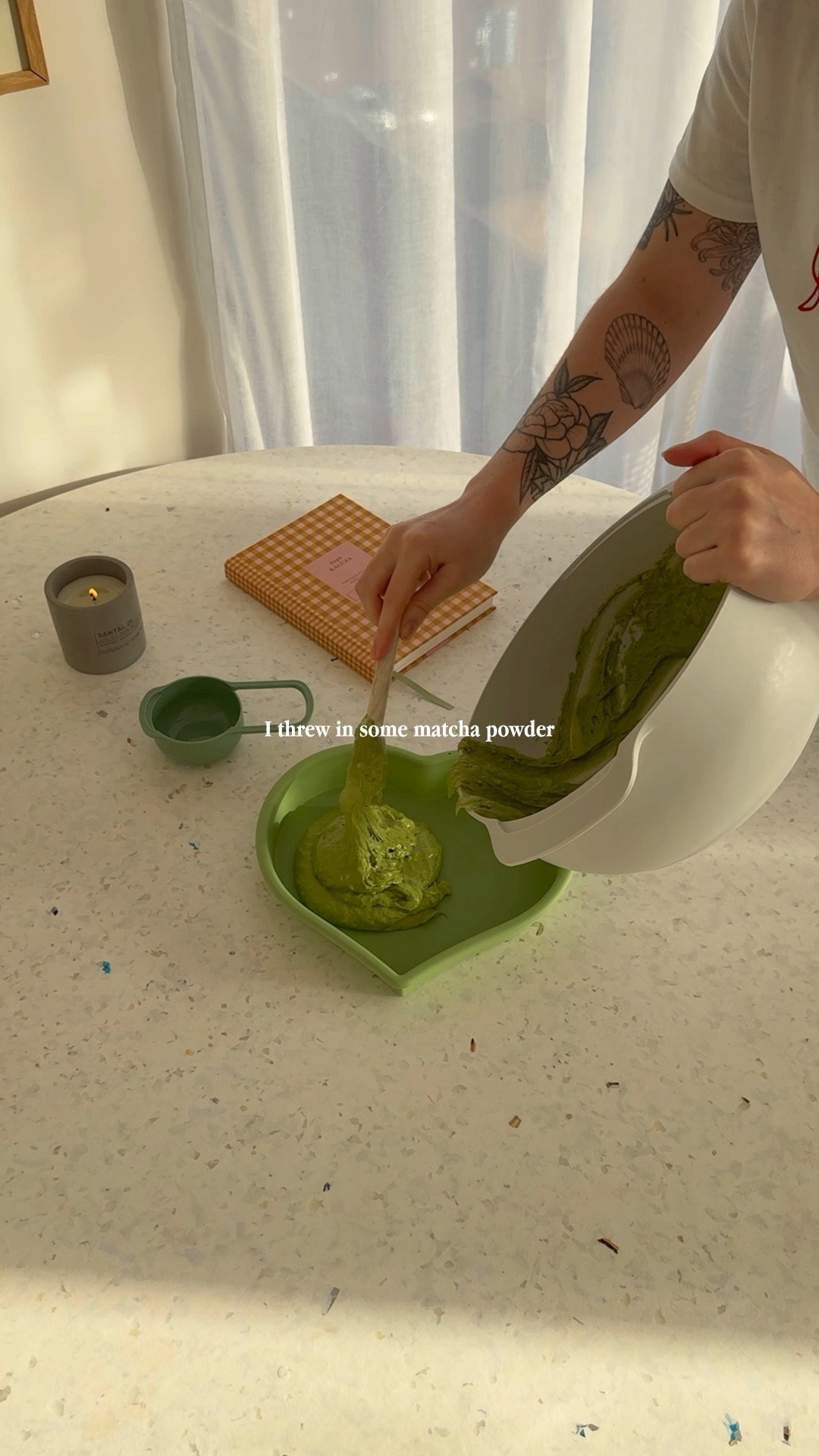 Let’s make a heart-shaped matcha banana bread 🍵