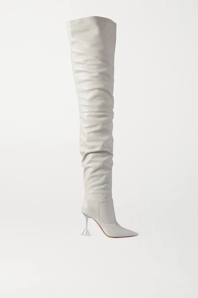 Amina Muaddi - Olivia Leather Thigh Boots - Off-white | NET-A-PORTER (US)