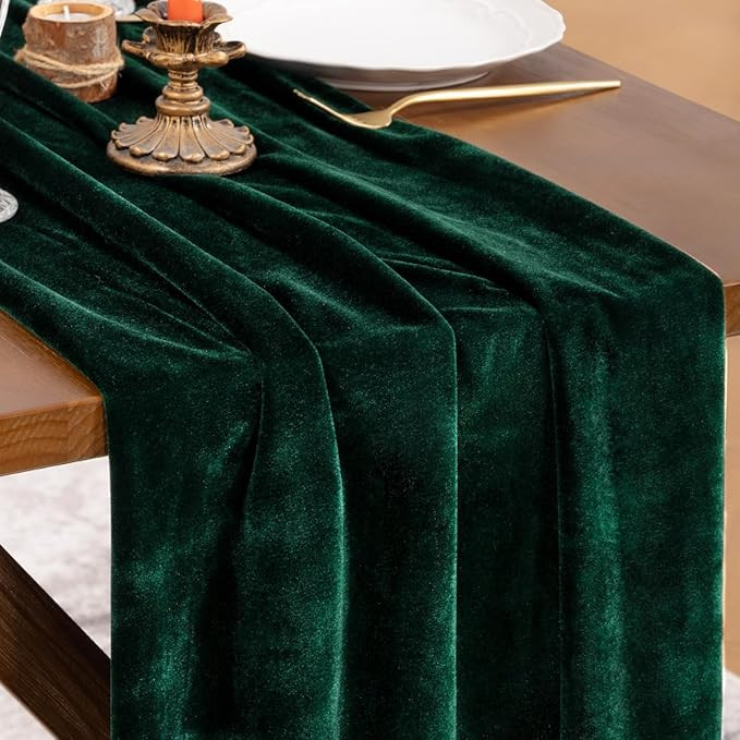 Socomi Green Velvet Table Runner Christmas Cloth Decor 20 x 120 Inches 10ft Fabric Emerald Green ... | Amazon (US)
