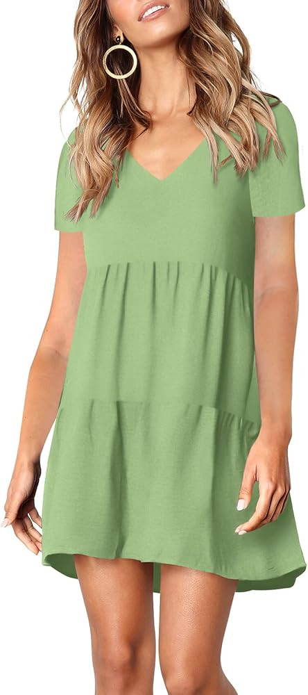 Amoretu Women Summer Tunic Dress V Neck Casual Loose Flowy Swing Shift Dresses | Amazon (US)