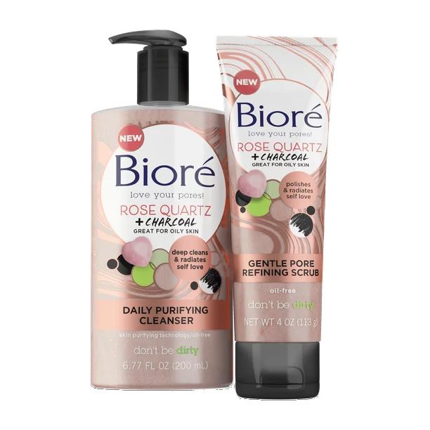 Biore Rose Quartz + Charcoal Facial Cleanser Holiday Gift Set, 2 Products - Walmart.com | Walmart (US)