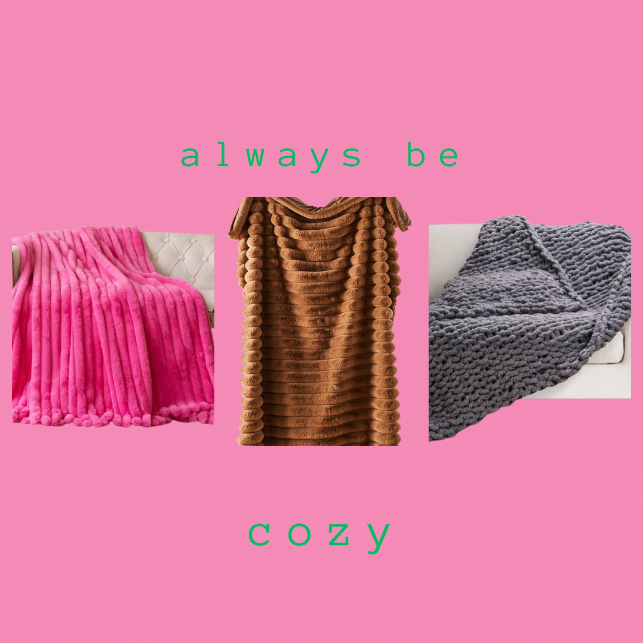 #LTKhome
Cozy throw blankets
Pottery Barn
Anthropologie 

#LTKU #LTKsalealert #LTKSpringSale