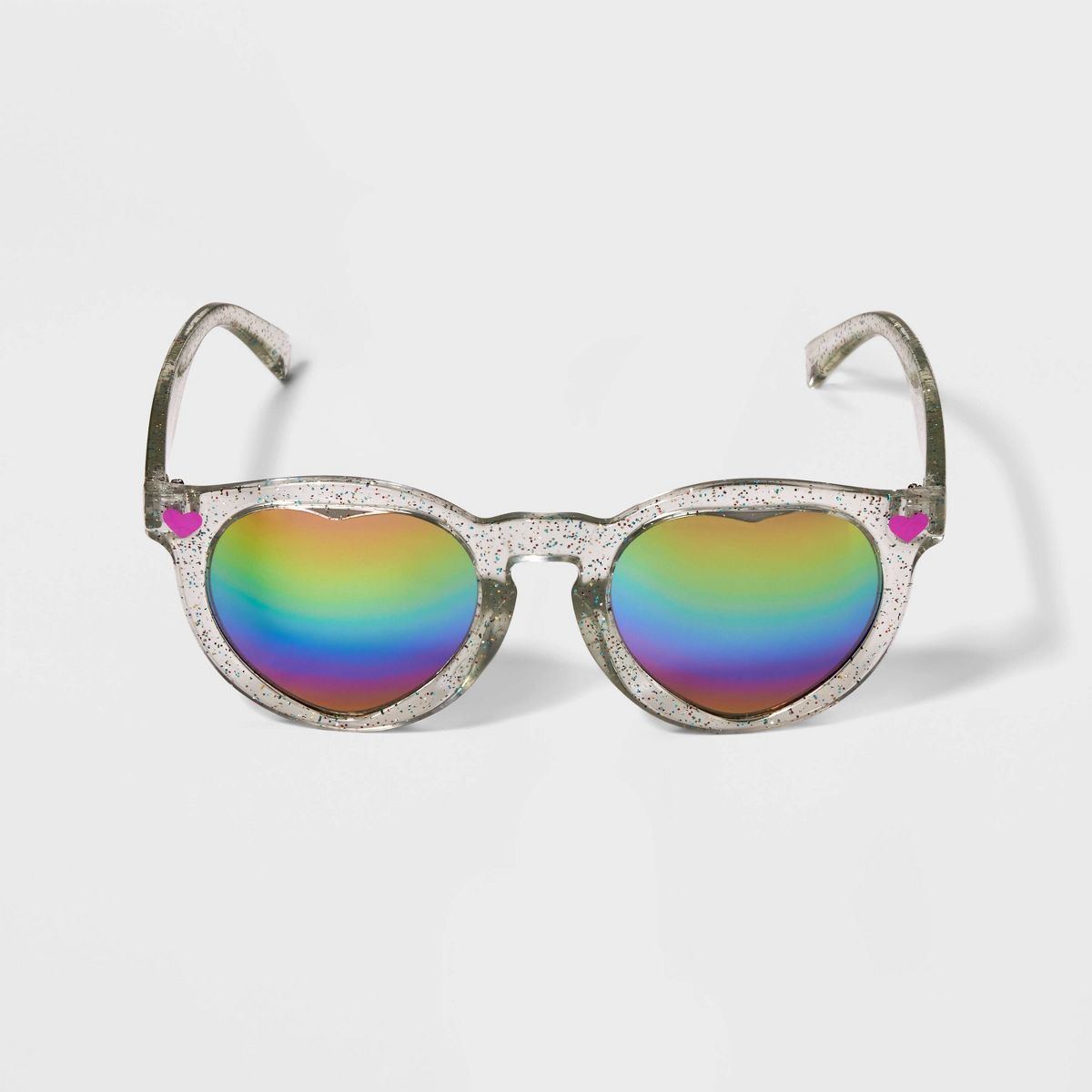 Girls' Heart Lens Glitter Rainbow Round Sunglasses - Cat & Jack™ Clear | Target