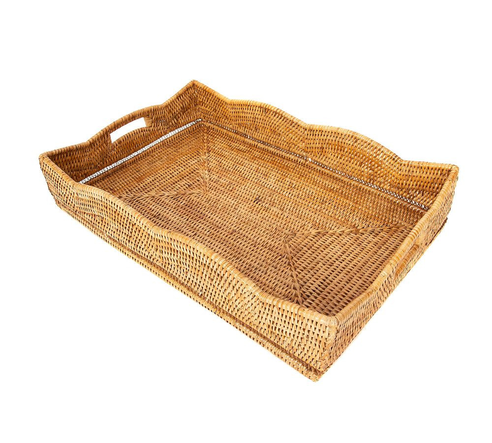 Tava Handwoven Rattan Scallop Tray with Handles | Pottery Barn (US)