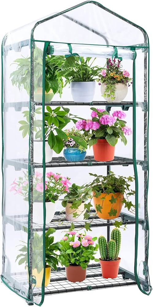 Mini Greenhouse for Outdoors Indoor: Ohuhu Small Green House with 4 Tier Shelves, Portable Plasti... | Amazon (US)