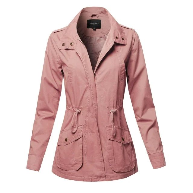 FashionOutfit Women's Casual High Neck Military Roll-Up Sleeves Jacket | Walmart (US)