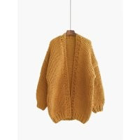 Hand Knit Oversize Woman Sweater Chunky Slouchy Mustard Wool Cardigan | Etsy (US)