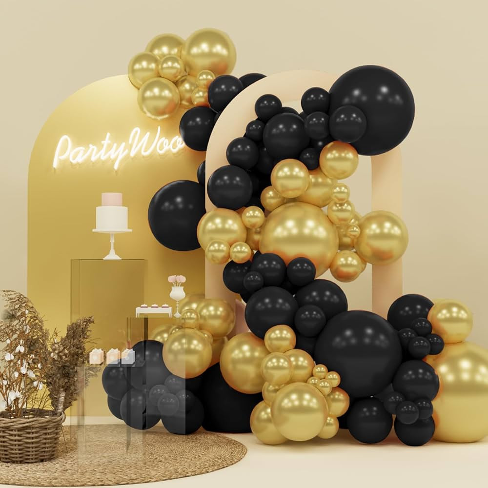 PartyWoo Black and Gold Balloons, 140 pcs Black and Gold Balloons Different Sizes Pack of 18 Inch... | Amazon (US)