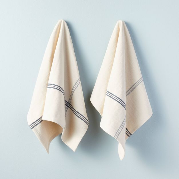 2ct Engineered Stripe Kitchen Towel Set Blue/Sour Cream - Hearth & Hand™ with Magnolia | Target