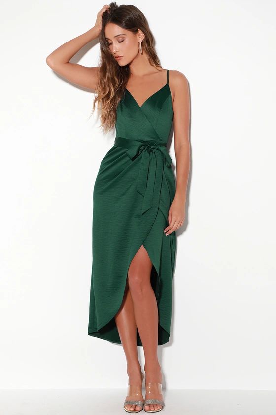 Joice Forest Green Satin Midi Dress | Lulus (US)