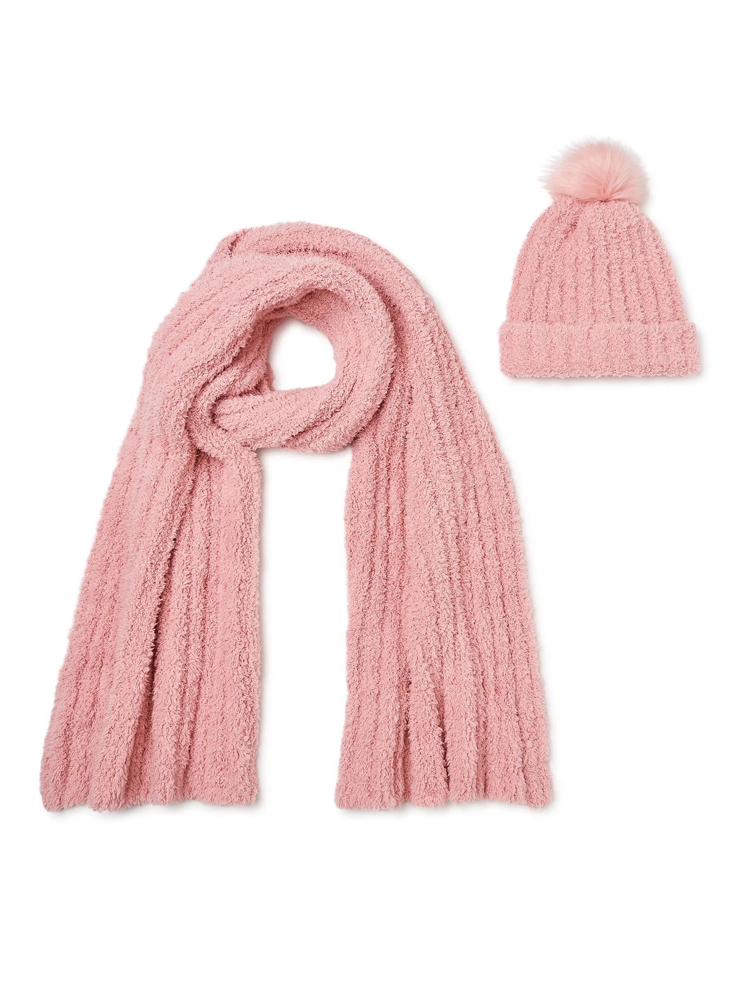 Time and Tru Cozy Ribbed Beanie with Pom and Scarf, 2-Piece Set - Walmart.com | Walmart (US)