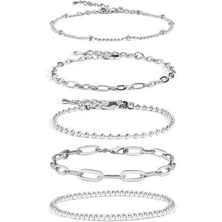 M·SOutGone Dainty Adjustable Paperclip & Tennis Bracelet Set with Zirconia In Silver Plated | Walmart (US)