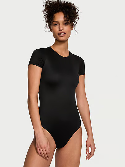 Bodywear By Victoria With FeatherSoft™ Innovation Short-Sleeve Bodysuit, Black, S - Women's Tops - Victoria's Secret | Victoria's Secret (US / CA )