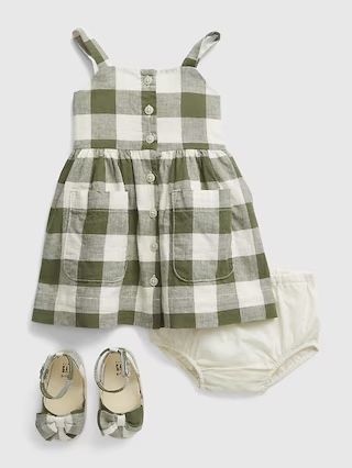 Baby Linen-Cotton Plaid Dress and Shoe Set | Gap (US)