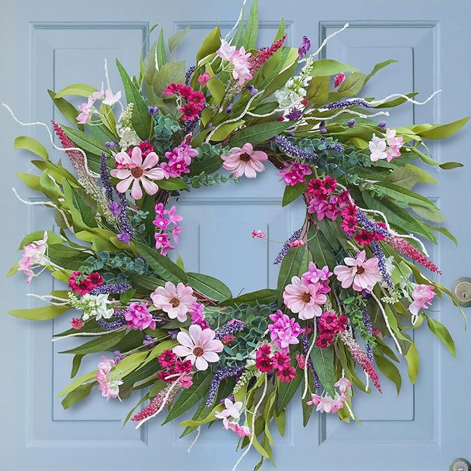 Summer Wreaths for Front Door, Soomeir 24 Inch Spring Pink Door Wreath, Flower Wreath for All Sea... | Amazon (US)