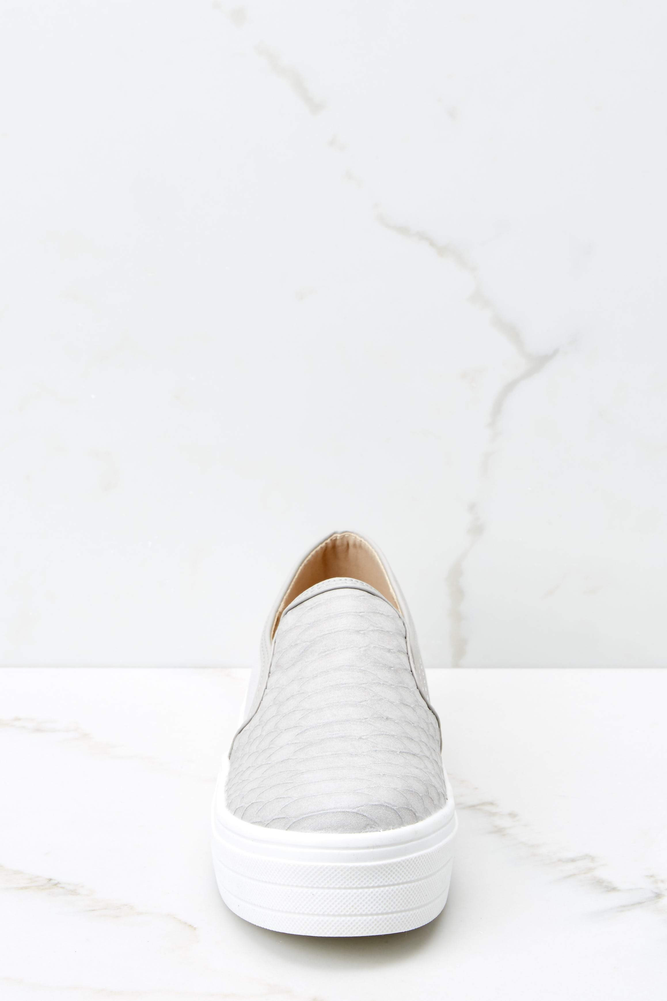 Into High Gear Light Grey Slip On Sneakers | Red Dress 