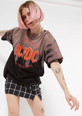 Black Bleached ACDC Oversized Graphic Tee | rue21